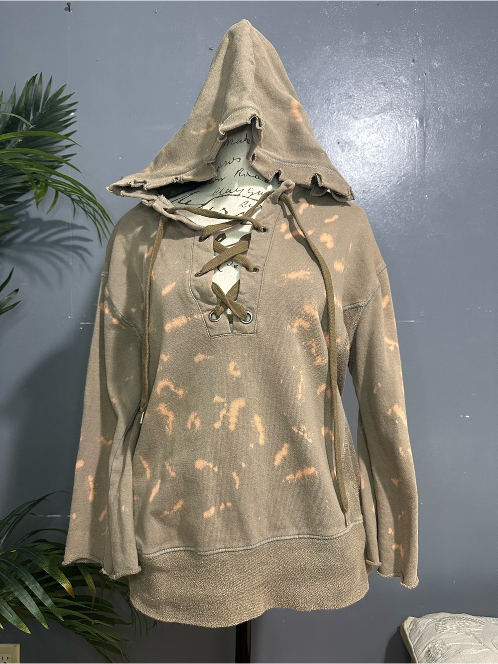Gilded Intent Bleached Tan Lace-Up Hooded Pullover